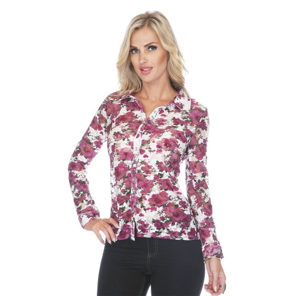 White Mark Women's Floral Long Sleeve Blouse