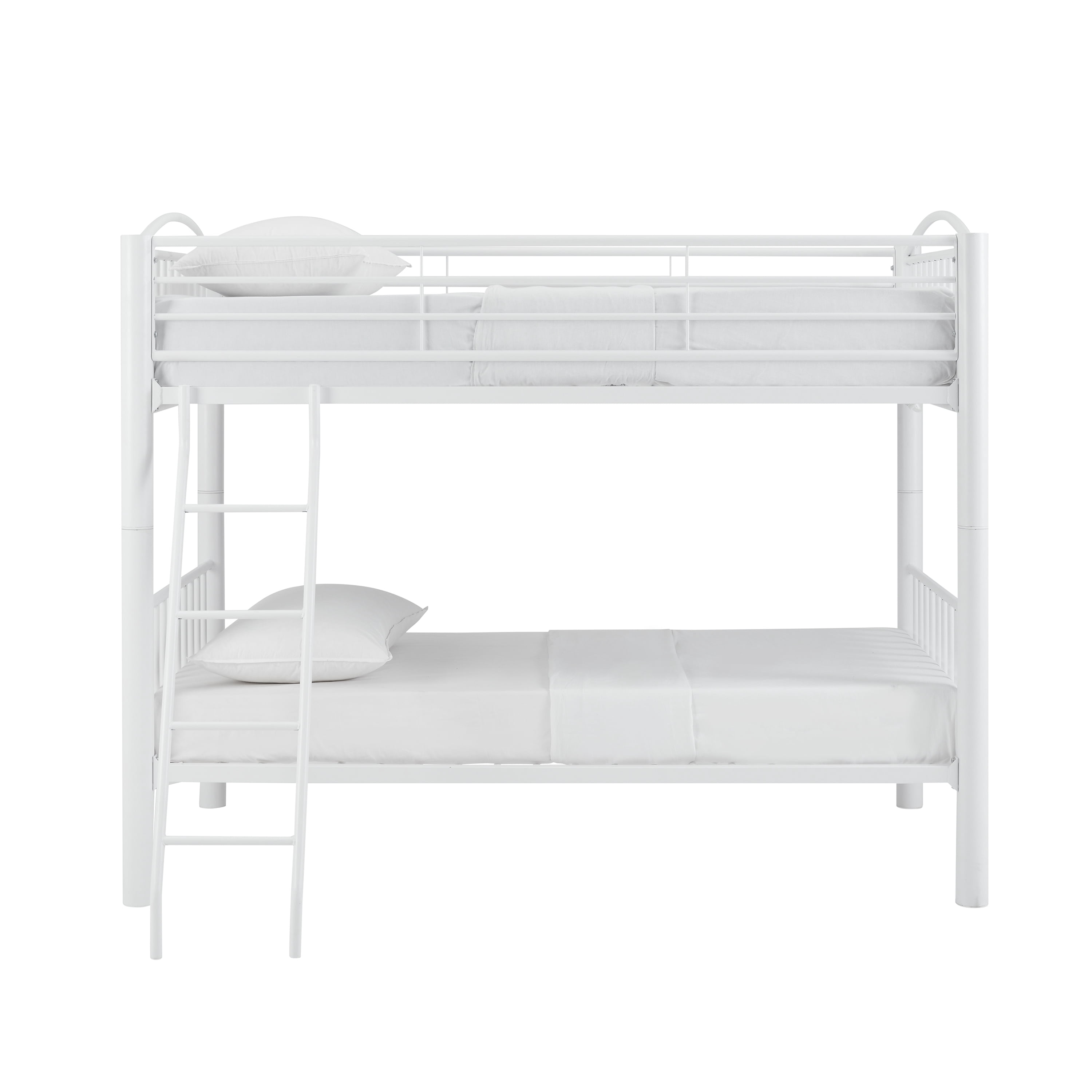 Powell Kalmia Twin Over Twin Heavy Metal Convertible Bunk Bed with Ladder, White Finish