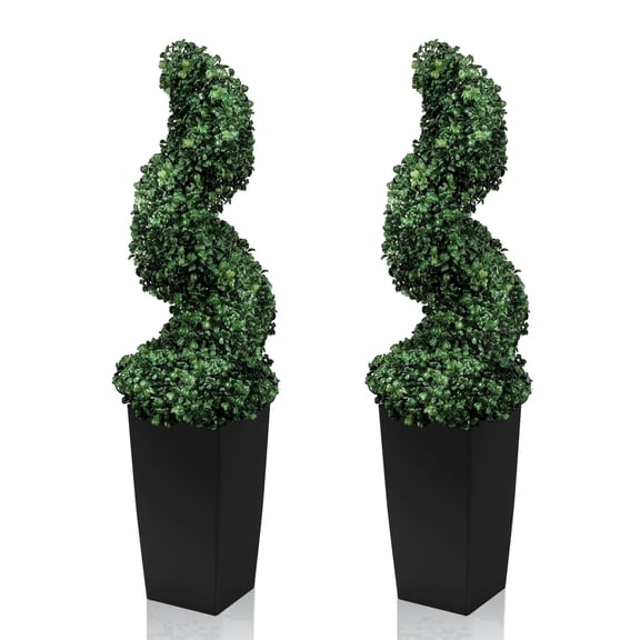 OLIVIVI 2.6FT Artificial Spiral Topiary Trees Outdoor, Set of 2 UV-Resistant Artificial Boxwood topiary Plants, Indoor/Outdoor Fake Shrubs Front Porch, Entryway, Patio, Home Decor, Office