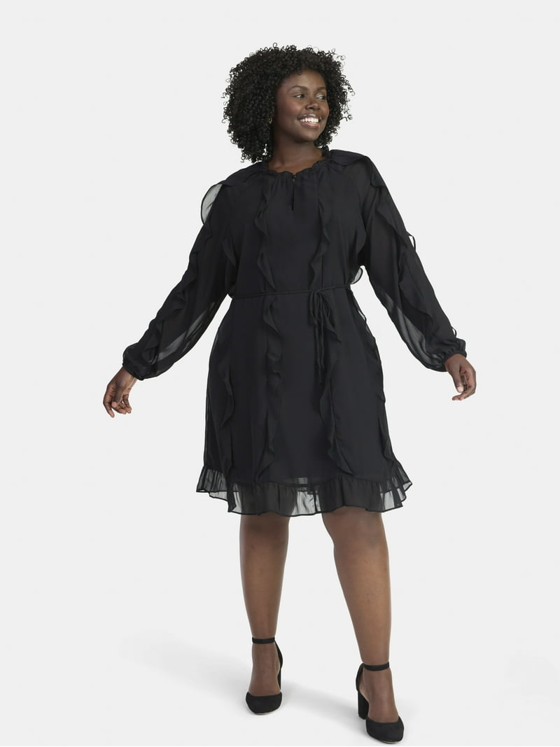 Time and Tru Women's Plus Size Belted Ruffle Mini Dress, Sizes 1X-4X -  Walmart.com