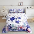 thumbnail image 2 of Feelyou Cartoon Sea Turtle Bedding Comforter Set, Kawaii Ocean Animal Twin Comforter Sets, Seashell Starfish Coral Reversible Bedding Set, Breathable Home Decor, 2pcs, 2 of 8