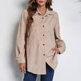 thumbnail image 3 of Camisa holgada de longitud media para mujer Chaqueta con botones de pana Abrigo de manga larga con hombros caídos con paneles Caqui M, 3 of 7
