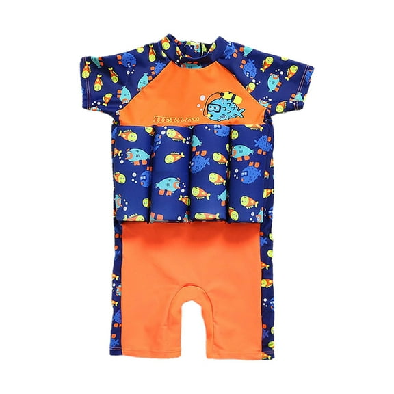 Swimsuit For Boys Cartoon Children'S Buoyancy Swimsuit Children'S Learning Swimming Training Suit (4Y 8Y) Orange 100/(5-6 Years)