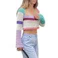 thumbnail image 1 of Luiryar Womens Cropped Knit Top Long Sleeve Crochet Hollow Out Square Collar Sweater Crop Tops, 1 of 9