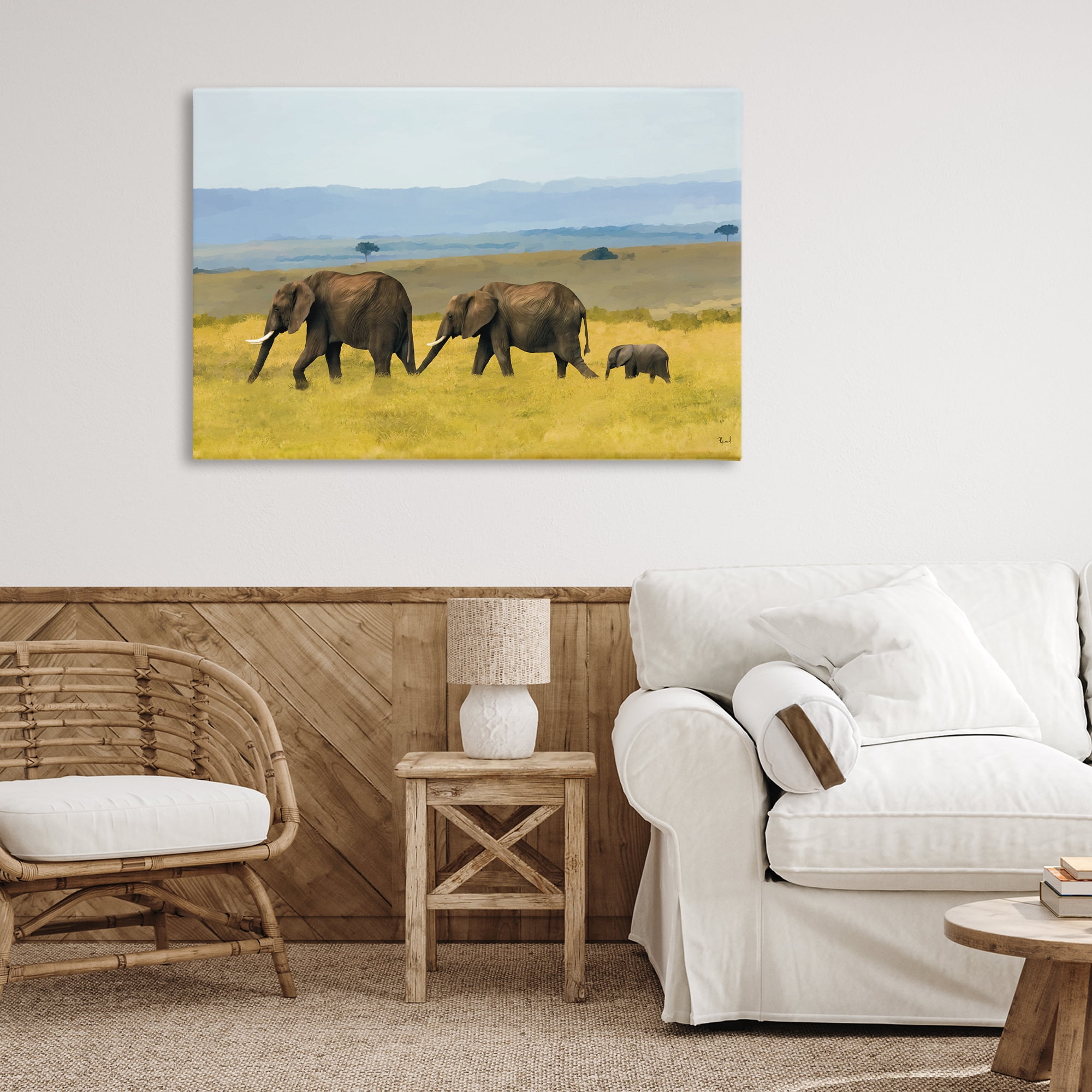 Stupell Industries Elephants In The Grassland Canvas Wall Art, design by Renel Peters