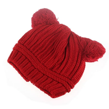 

Relanfenk Baby Hats Cute Kids Girl Boy Dual Balls Warm Winter Knitted Cap Beanie RD Hat