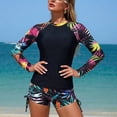 thumbnail image 2 of Surfing Snorkeling Two-Piece Swimsuit for Women Long Sleeve Swim Shirts with Drawstring Boyleg Shorts Rush Guard Swimsuit for Beach Vacation Pink M, 2 of 4