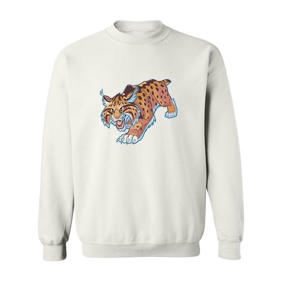 Wild Cat Design Sweatshirt Men - Men Sweatshirt, White, Large