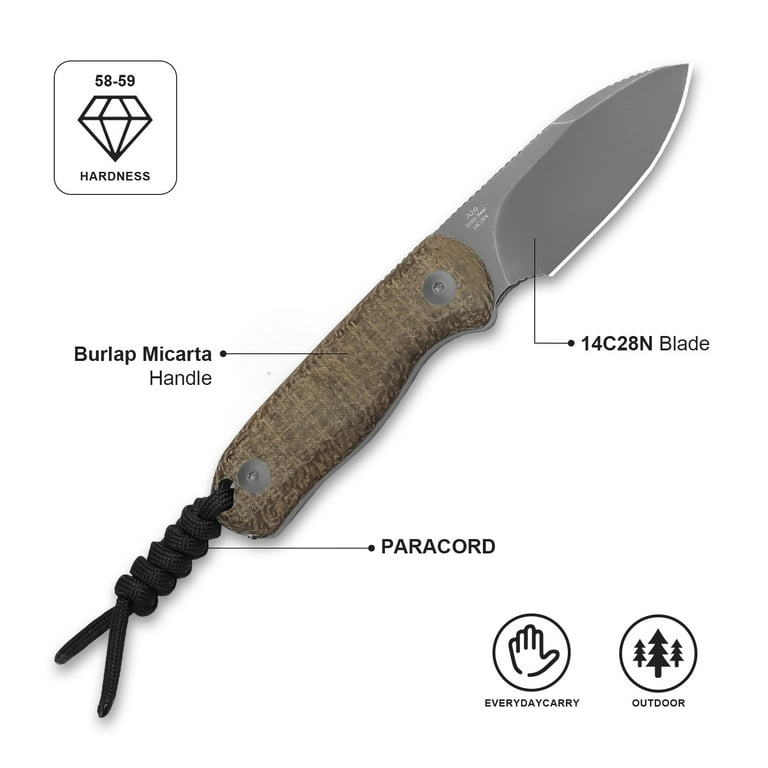 Kizer Fixed Blade Knife Drop Bear, 14C28N Steel Burlap