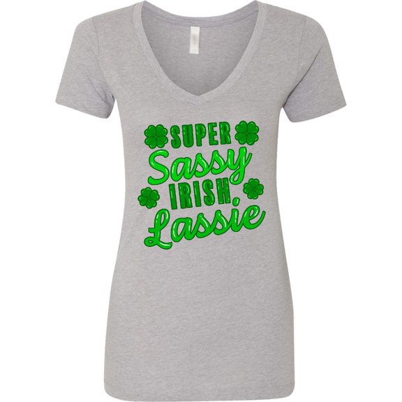 Inktastic Super Sassy Irish Lassy with Green 4 Leaf Clovers Women's V-Neck T-Shirt