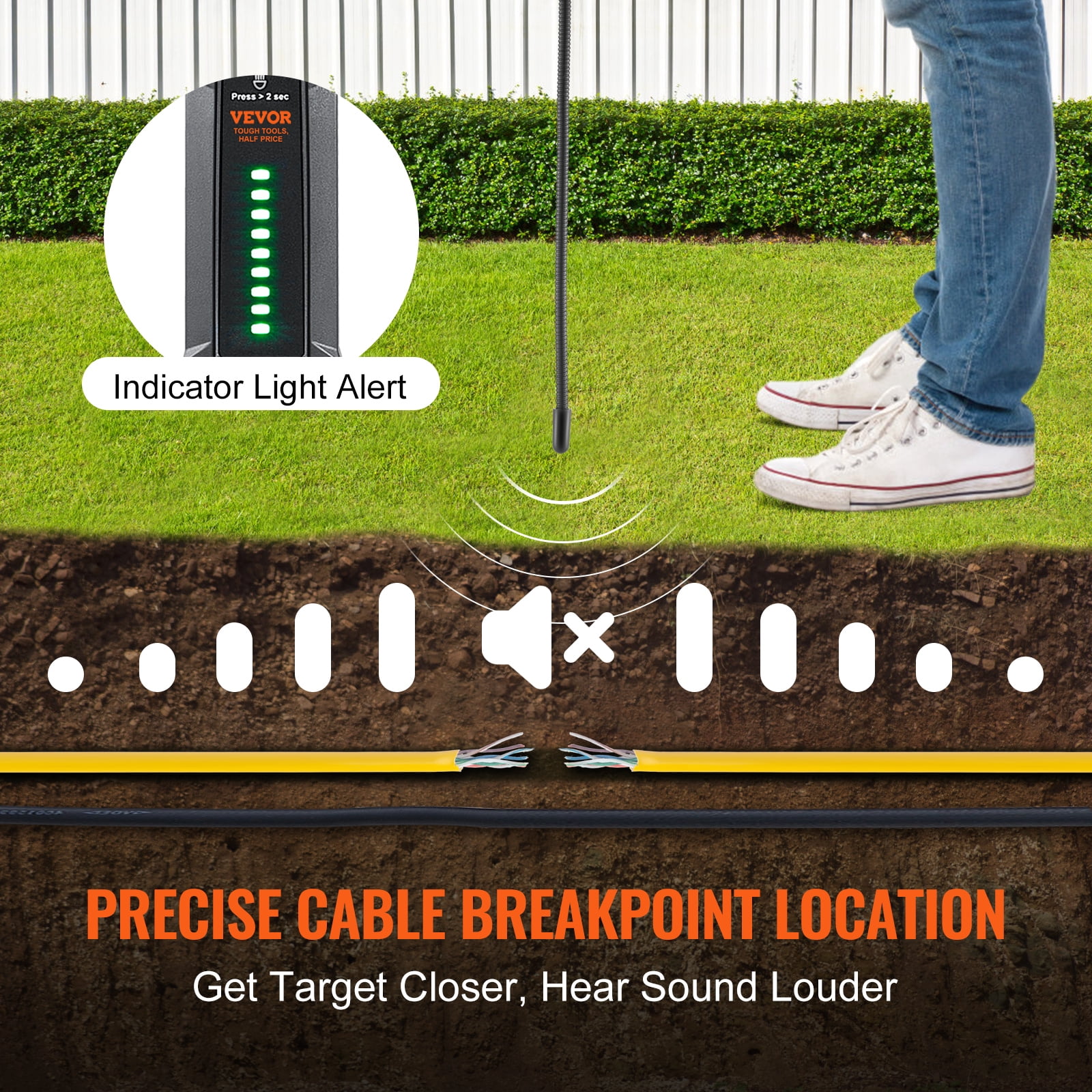 KFFKFF Underground Cable Locator 6.5 FT Max. Detection Depth Wire Break Detector for Pet Fence Buried Sprinkler Valve and for Locating Irrigation Tone Generator Kit