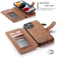 thumbnail image 3 of for iPhone 13 Pro Wallet Case,Multifunction Zipper Purse Wallet Case [Card Slots][Cash Pocket][Kickstand] Detachable Magnetic Back Phone Cover for iPhone 13 Pro 6.1 inch (Brown), 3 of 18