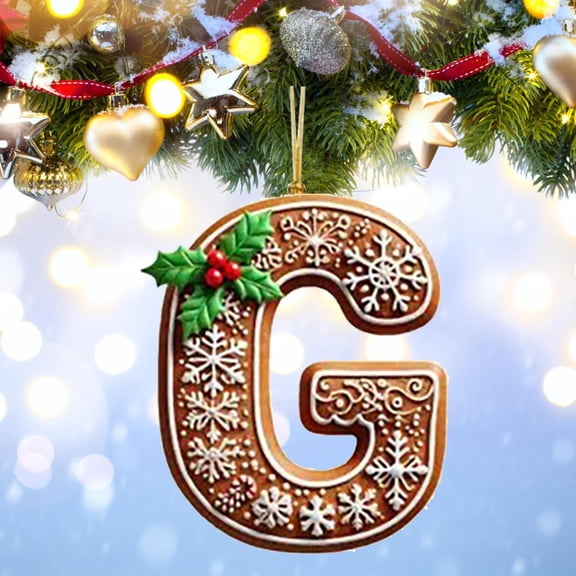 Personalized Christmas Letter G Ornament, DIY Gingerbread Acrylic Alphabet Decoration with Holly and Candy Cane, Hanging Tree Gift Tag for Party