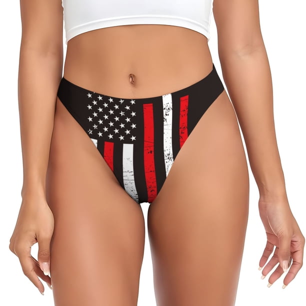Balery USA Flag Cross Tangas de Algodón para Mujer con Estampado – Ropa Interior Sexy, Transpirable, G-string-X-Small