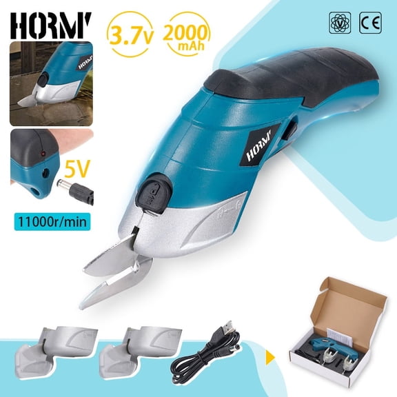Hormy Cordless Electric Scissors Cardboard Cutter with 2 Blades, Shears Cutting Tool for Fabric Electric Box Cutter Leather Felt with Charger, Blue