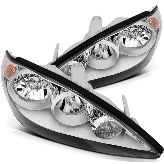 CCIYU Headlights Assembly For Toyota Camry 2005-2006 With Protective Coating Chrome Housing Amber Reflector Clear Lens