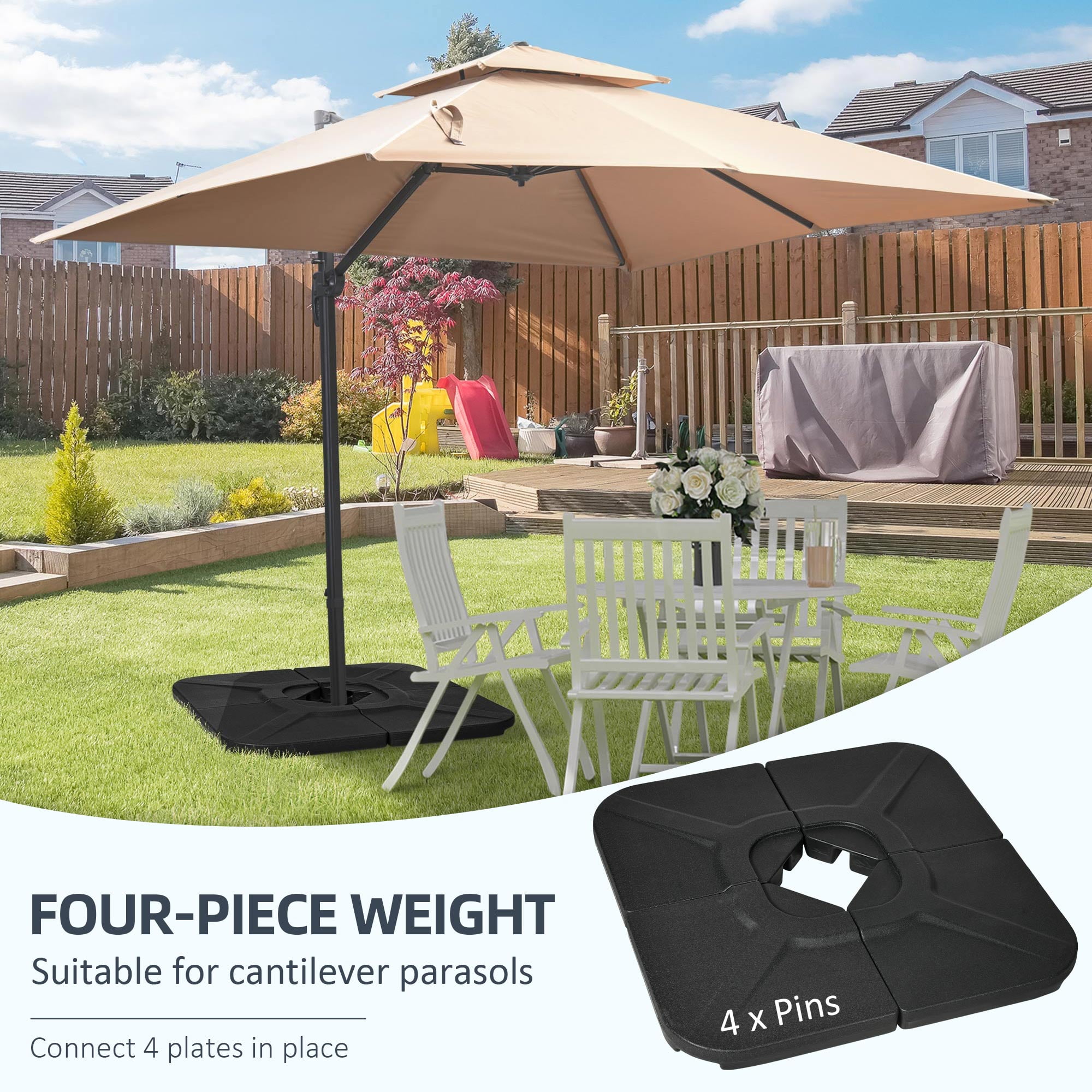 Outsunny 4-Piece 175lb Cantilever Patio Umbrella Base Weights for Offset Hanging Umbrella, HDPE Umbrella Weights for Cross Base Stand, Black