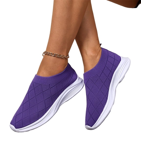 Women's Knitting Flat Sneakers Breathable Elastic Woven Mesh Comfortable Arch Support Orthopedic Slip-on Non-Slip Sport Shoes Comfy Lightweight Walking Running Tennis Gym Casual Athletic Loafers 43