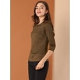 thumbnail image 4 of Blusa Allegra K Estampado De Pata De Gallo Manga 3/4 Cuello Del Barco Oficina Trabajo Para Mujer Marrón-Dorado M, 4 of 6