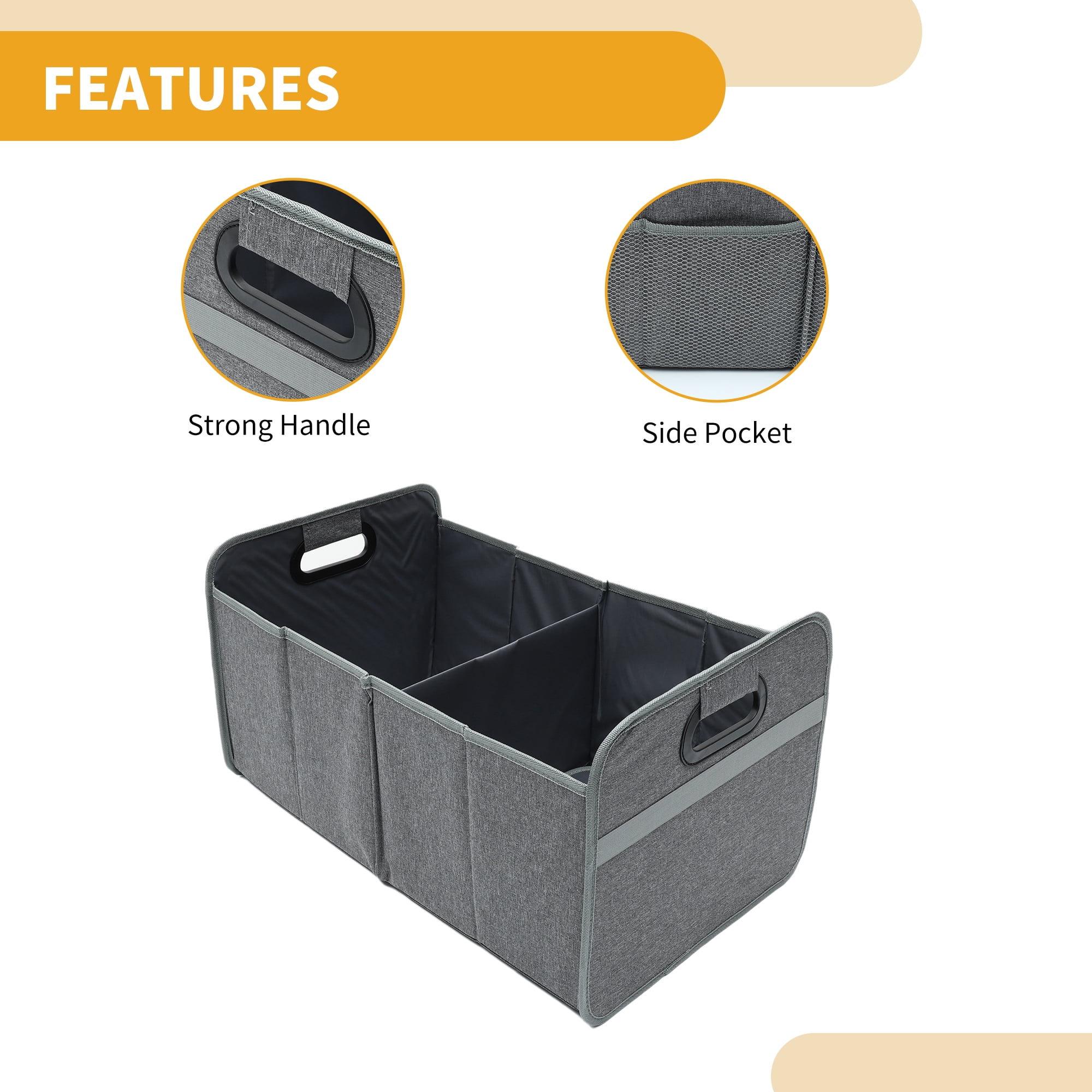 Unique Bargains Universal Car Trunk Organizer Multi Compartments Storage Gray