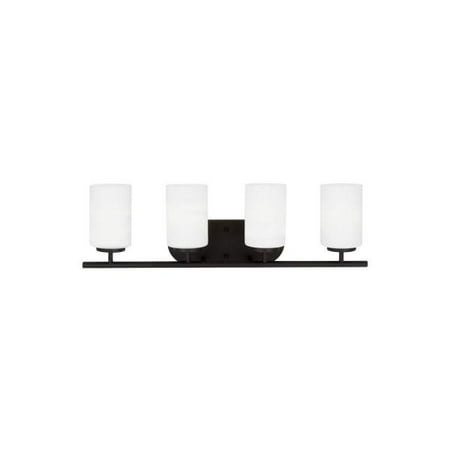 Sea Gull Lighting Oslo - Four Light Bath Vanity, Blacksmith Finish with Cased Opal Etched Glass