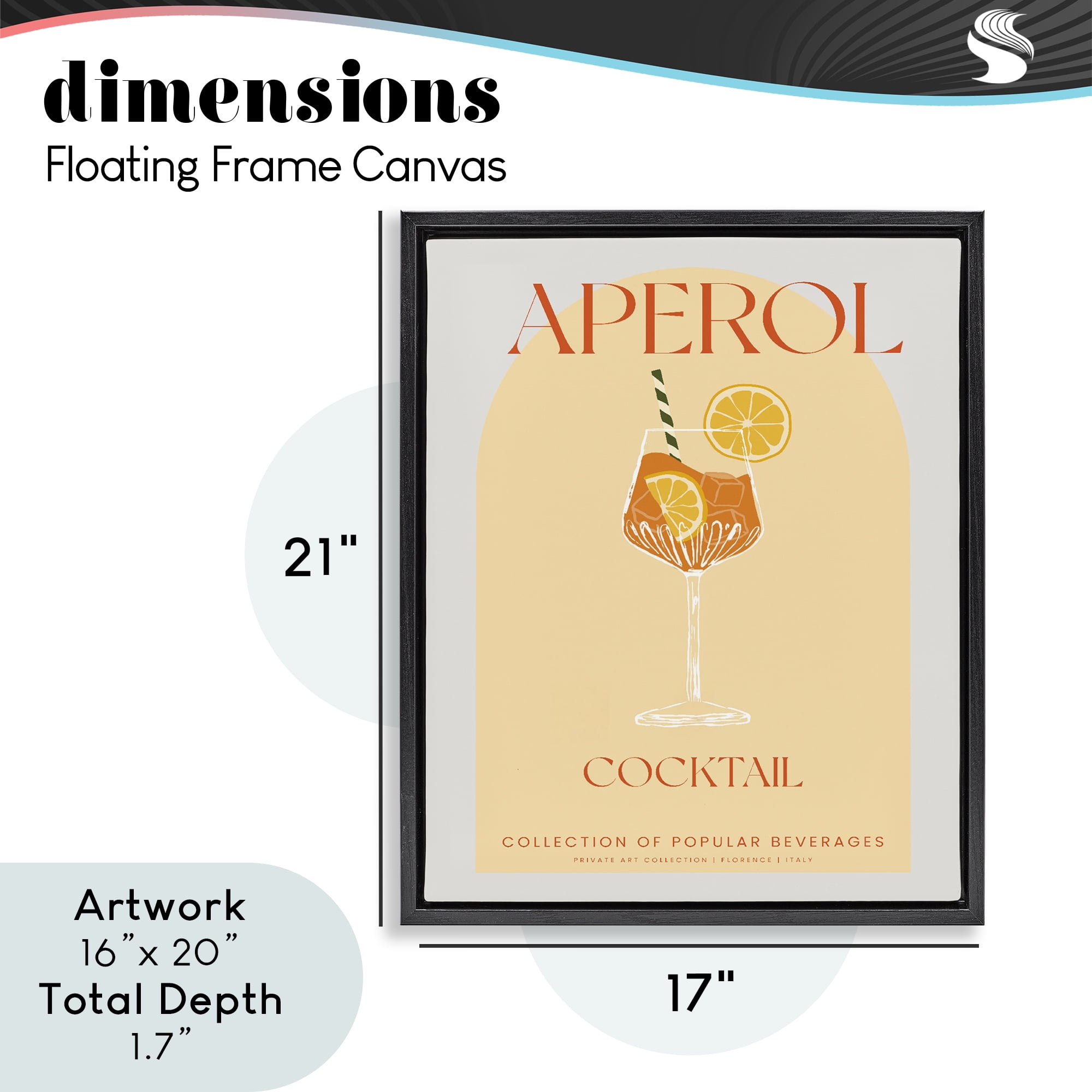 Stylish Retro Aperol Cocktail Black Framed Floater Canvas Wall Art, design by Lil' Rue