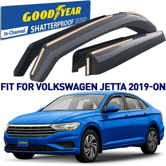Goodyear Shatterproof in-Channel Window Deflectors for Volkswagen (VW) Jetta 2019-2025, Rain Guards, Window Visors for Cars, Vent Deflector, Car Accessories, 4 pcs - GY008408