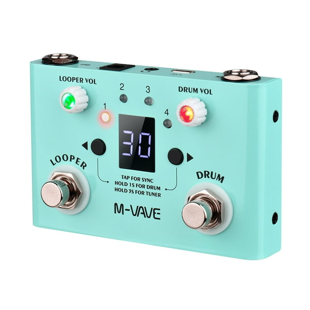 Pedal de efectos LOST TEMPO Pedal de efectos Drum amp; Looper Effector Mini 2-in-1 Looper amp; Drum Machine Doble pedal Looper Pedal Looper Pedal de guitarra 30 tambores y 4 bucles Sintonizador de alt M-Vave Pedal de efectos