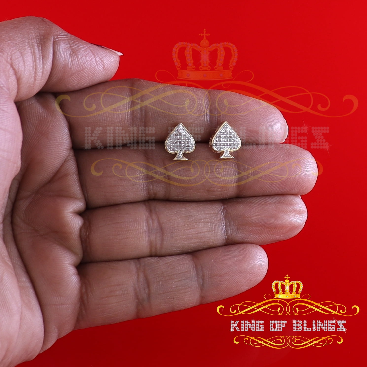 King of Bling's 925 Sterling Silver Yellow 0.10ct Diamond For Women's / Men's Stud Heart Earring