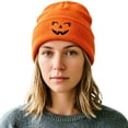 thumbnail image 5 of SYMOID Hall-oween Pumpkin Embroidered Beanie Womens Orange Knit Cuffed Winter Hats,Size Free Size, 5 of 5