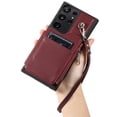 thumbnail image 4 of Compatible with Samsung Galaxy S23 Ultra PU Leather Clasp Flip Zipper Purse Case, with Shoulder Strap Lanyard for Women Credit Card Holder Cell Accessories Phone Cover for Samsung S23 Ultra, Winered, 4 of 9