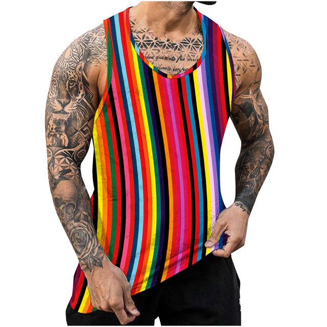 Jgppe Tank Shirt for Men Rainbow Printed Comfy Breathable Sleeveless Lightweight Tank Tops Summer