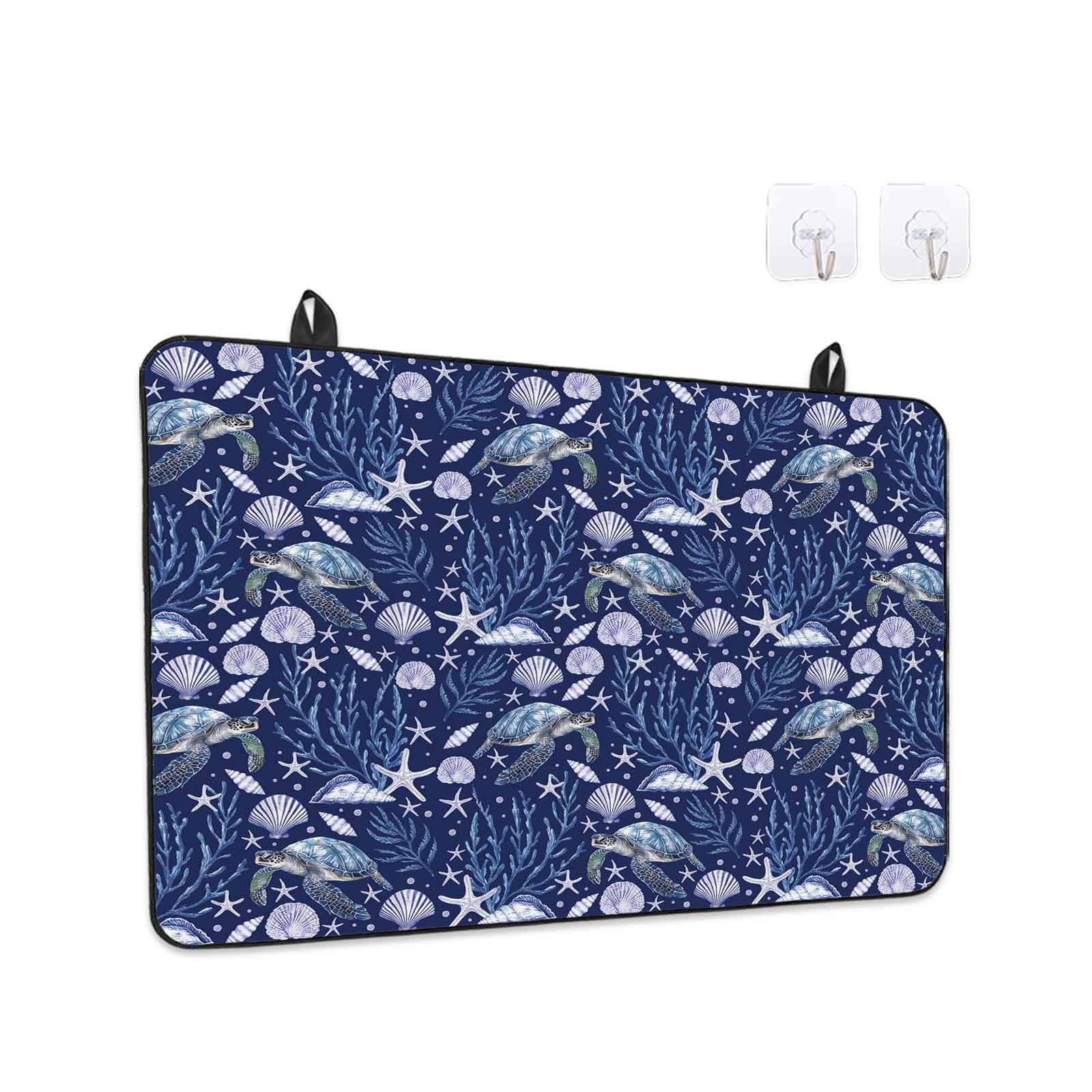 Coastal Turtle Stove Top Cover for Electric Stove, Heat-proof & Non Slip Glass Top Stove Cover Protector, Blue Ocean Starfish Retro Coral Shell Kitchen Flat Cooktop Rubber Mat 24x21 Inches