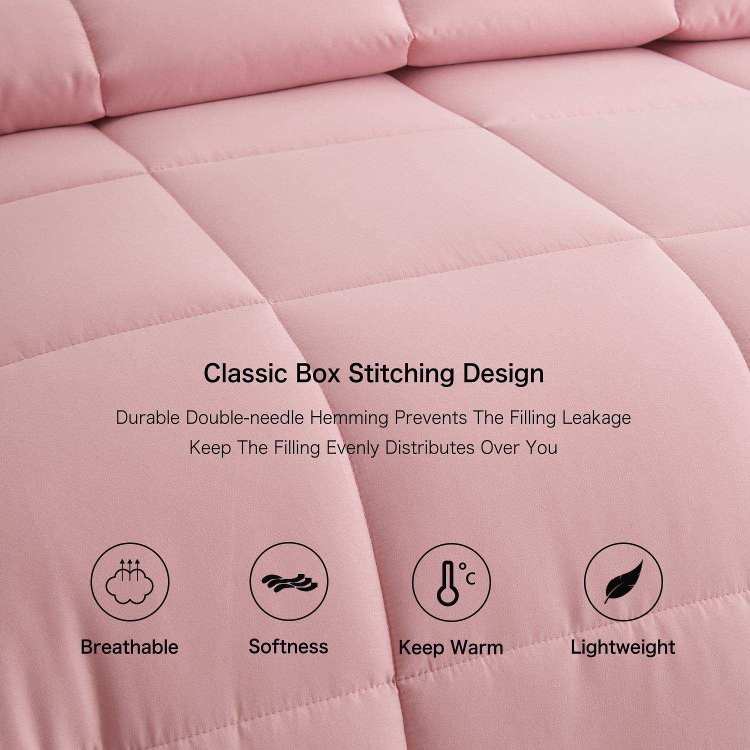 BedTreat Down Alternative Comforter with Corner Tabs - All Season Quilted Queen Size 240 GSM Pink Comforter, Machine Washable Microfiber Bedding
