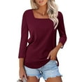thumbnail image 2 of ESIGTZO Women's Casual Loose T-Shirt Solid Color Square Neck Three Quarter Sleeve Top T Shirt Pullover Blouse Tops, 2 of 5