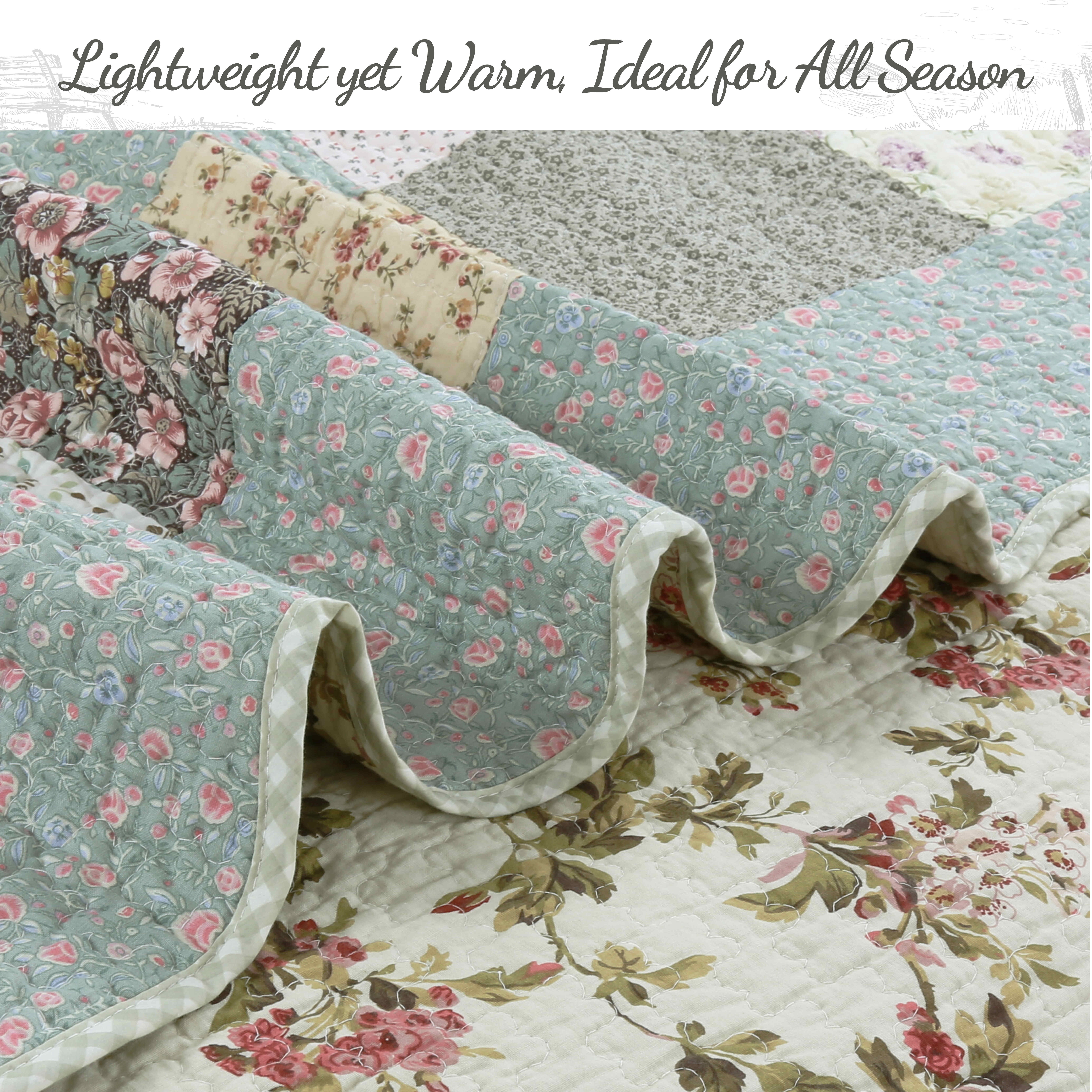 Country Floral Chic Scalloped Patchwork Cotton 3-Piece Quilt Bedding Set