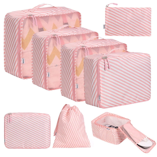 Juego de 8 organizadores de equipaje BAGAIL de Packing Cubes para viajes, color blanco/rosa