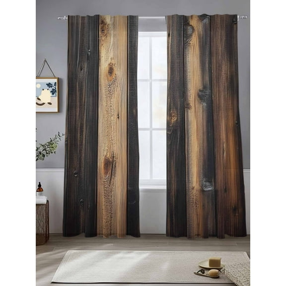Vintage Wooden Sheer Curtains for Living Room Bedroom Brown Modernism Retro Farmhouse Sheer Curtains 84 Inch Long 2 Panels Set Light Filtering Curtain Window Treatments Drapes for Dining Room