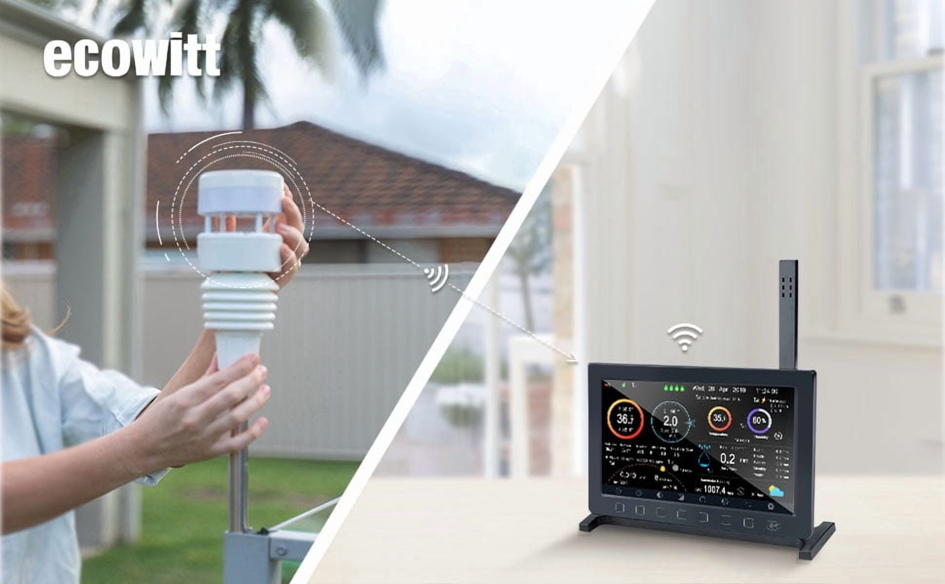 Ecowitt HP2564 Wi-Fi Weather Station with 7-in-1 Solar Powered Outdoor Sensor, Haptic Rain Gauge and 7-inch Full Color Touch Display