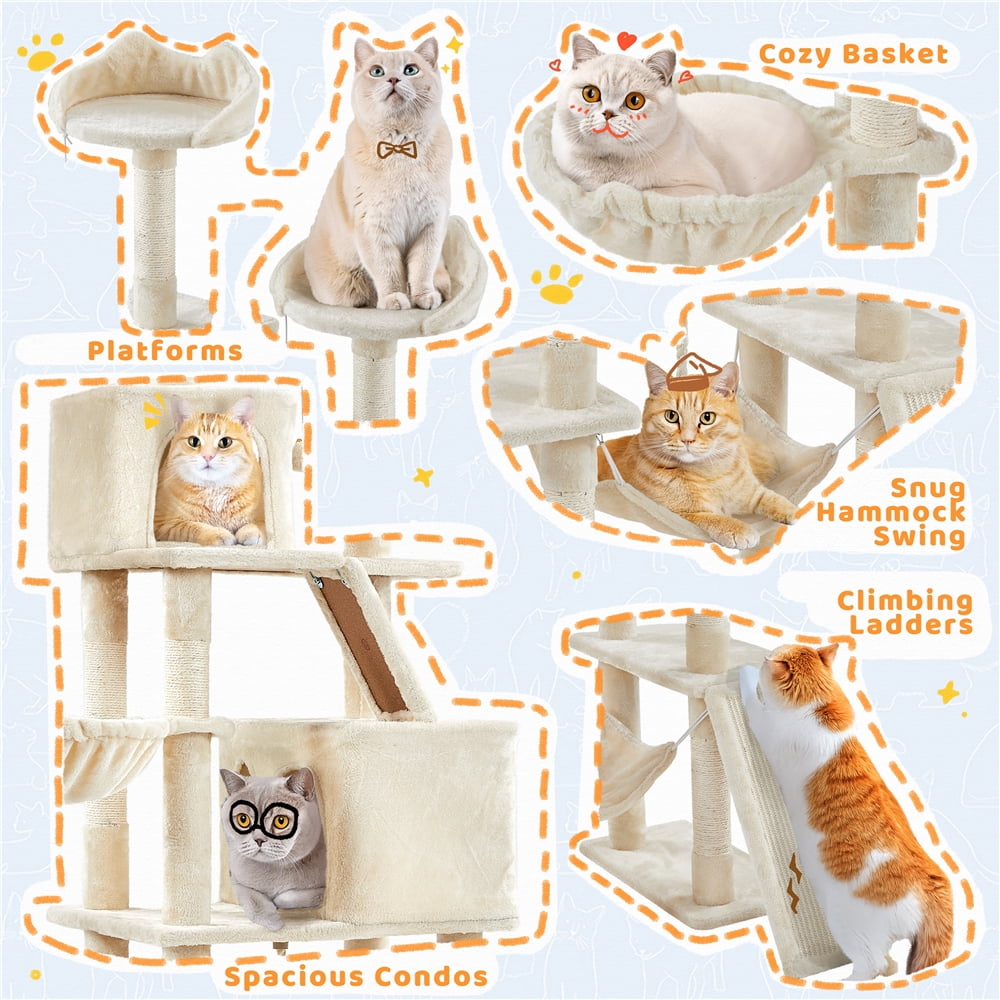 Yaheetech 82.5'' H Multi Level Cat Tree with Condos,Beige