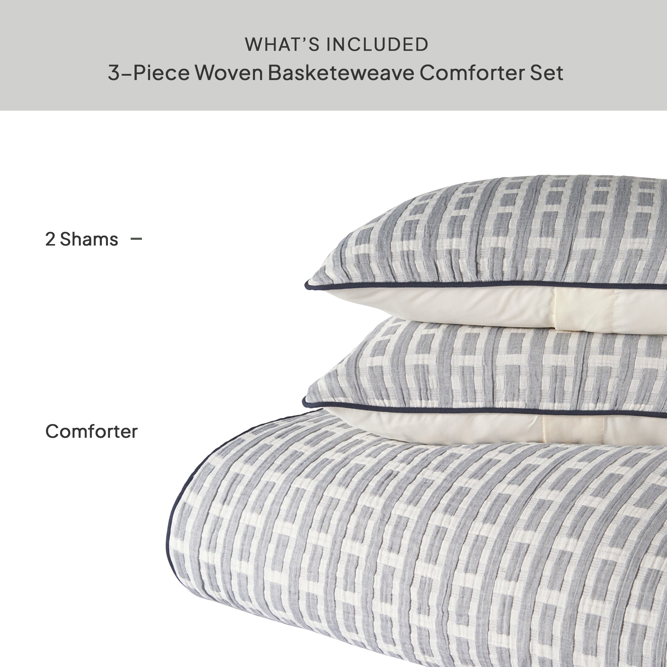 Better Homes & Gardens Full/Queen Comforter Set, All-Season, 3-Piece, Grey Basket Weave