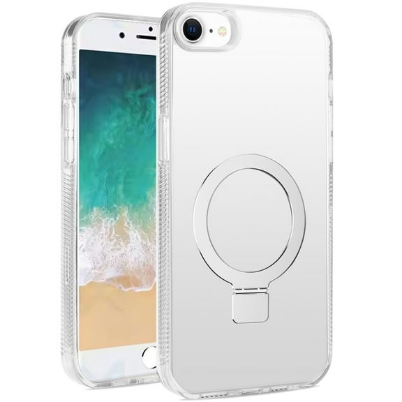 For Apple iPhone 16e Transparent Magnetic Ring Circle Stand with MagSafe Compatible Hybrid Dotted Edged Hard PC Shockproof Cover, XPM Phone Case [Clear]