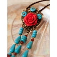 thumbnail image 3 of Boho Hippie Vintage Created Turquoise Bead Flower Tassel Dreamcatcher Long Necklace for Women, Bohemian Jewelry Gift, 3 of 7