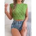 thumbnail image 4 of Summer Women's Hollow Leaf Midriff-baring Sweater Holiday Top, 4 of 8