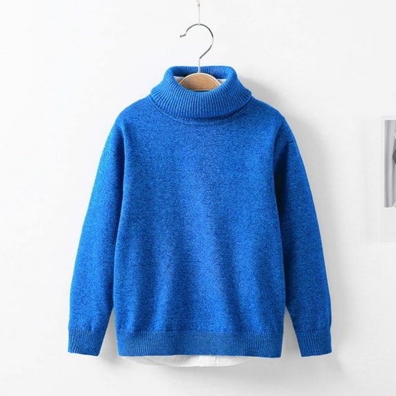 Bnwani Girls Sweater Winter Turtleneck Velvet Thickened Sweater Blue