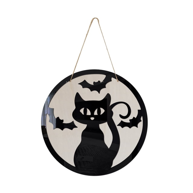Letrero de puerta de Halloween con forma de gatito, decoración colgante de madera para una diversión espeluznante, acento perfecto para exteriores o interiores para fiestas