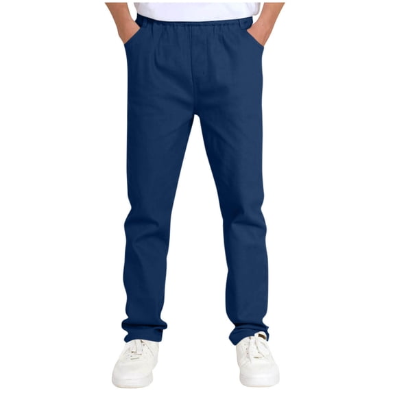 Sevevn Boys' High Elastic Waist Straight Leg Uniform Pants Lightweight Breathable For School Daily Travel Wear