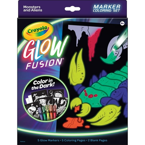 Crayola Glow in the Dark Coloring Set with Broadline Markers, Aliens & Monsters, Gifts for Beginner Child