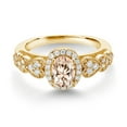 thumbnail image 2 of Gem Stone King 18K Yellow Gold Plated Silver Peach Morganite and White Moissanite Engagement Ring for Women | 0.83 Cttw | Oval 7X5MM | Gemstone October Birthstone | Size 8, 2 of 3
