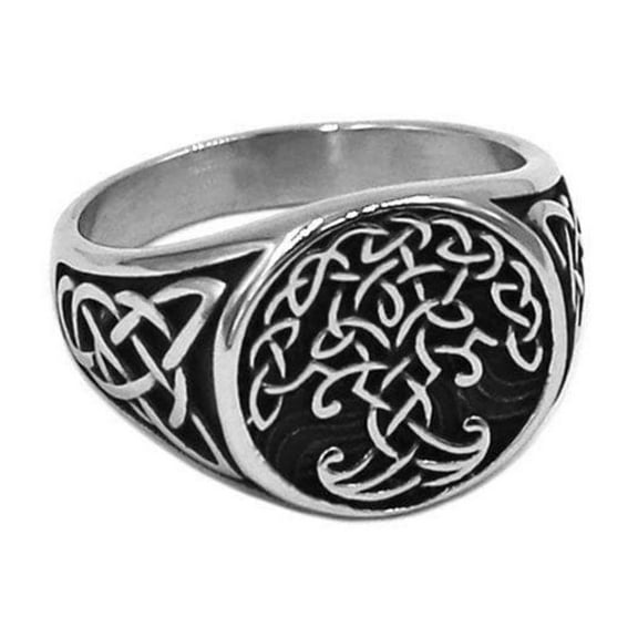 Celtic Tree of Life Signet Ring Men's Women's 316L Surgical Stainless Steel Yggdrasil Band Fantasy Forge Jewelry
